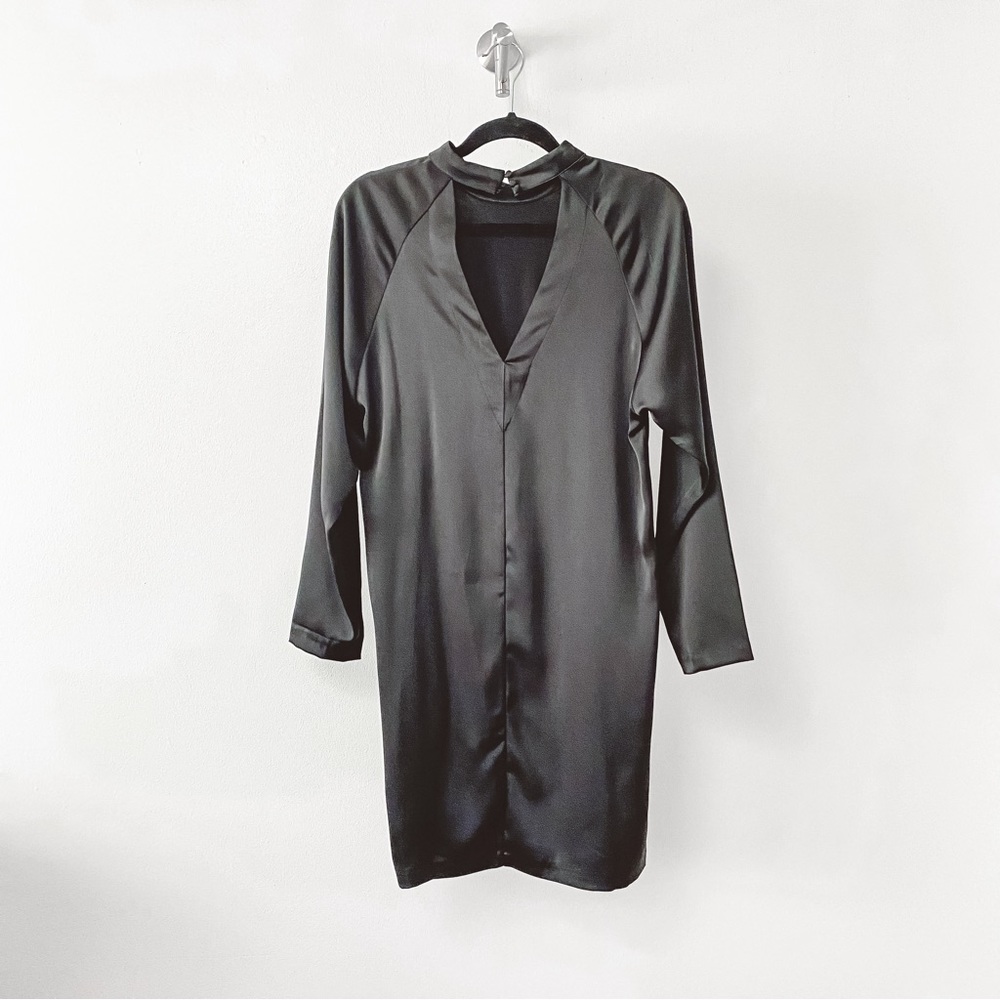 H&M Celetsial Bird Embellished Fall NYE Chic Long Sleeve Casual Satin Mini Dress - Picture 2 of 8